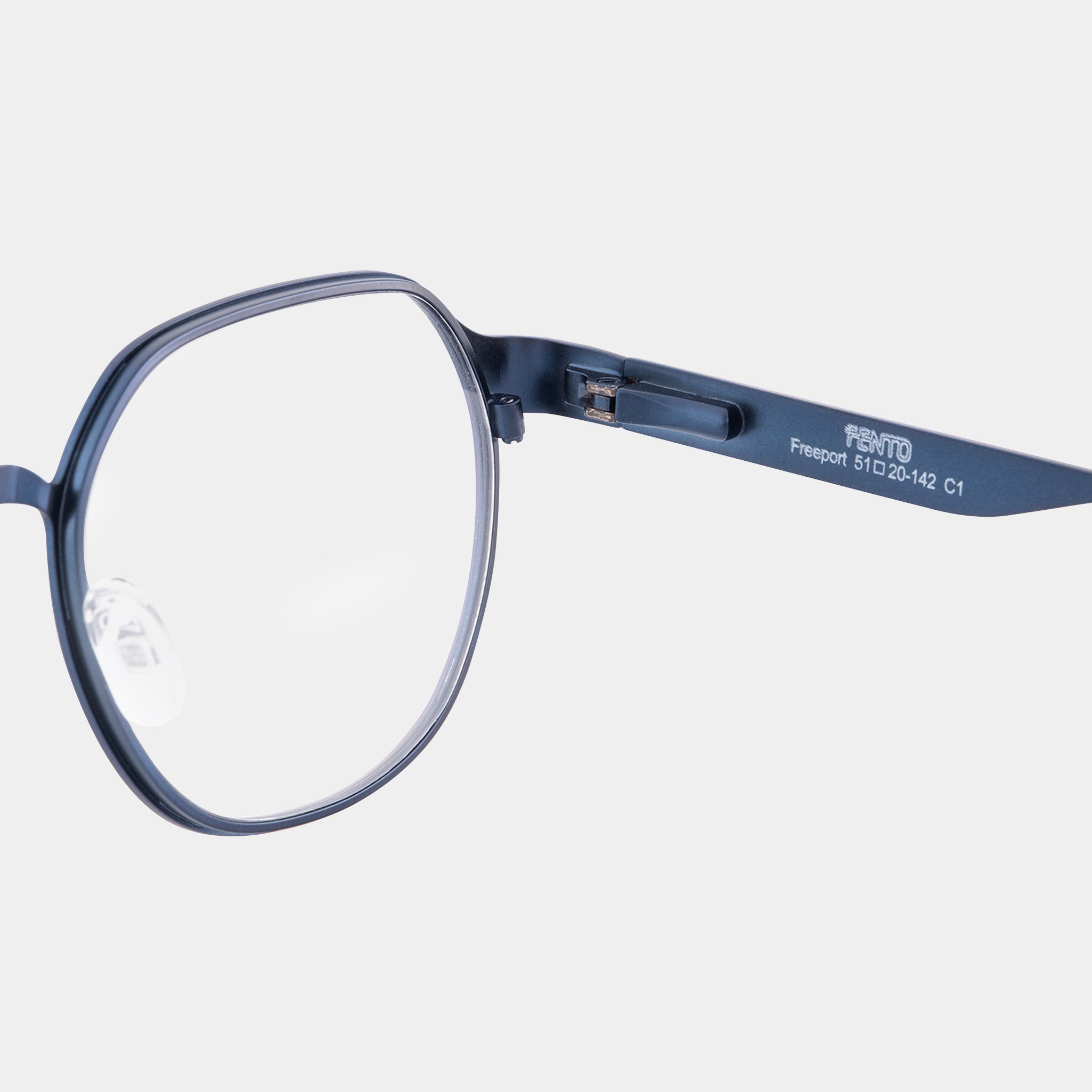 Freeport by Fento – deep blue eyeglasses in ultra-light stainless steel.