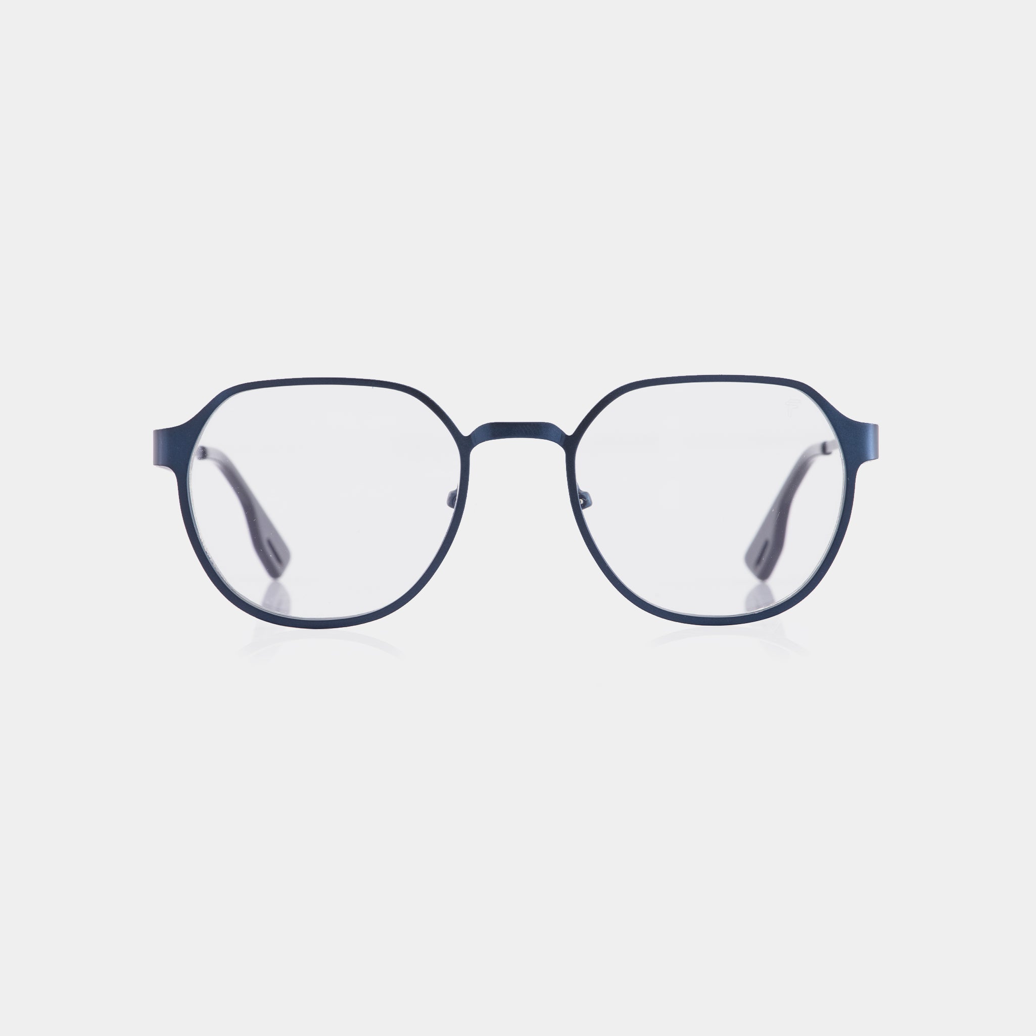  Freeport eyeglasses in navy blue – lightweight steel frame with a clean geometric shape.
