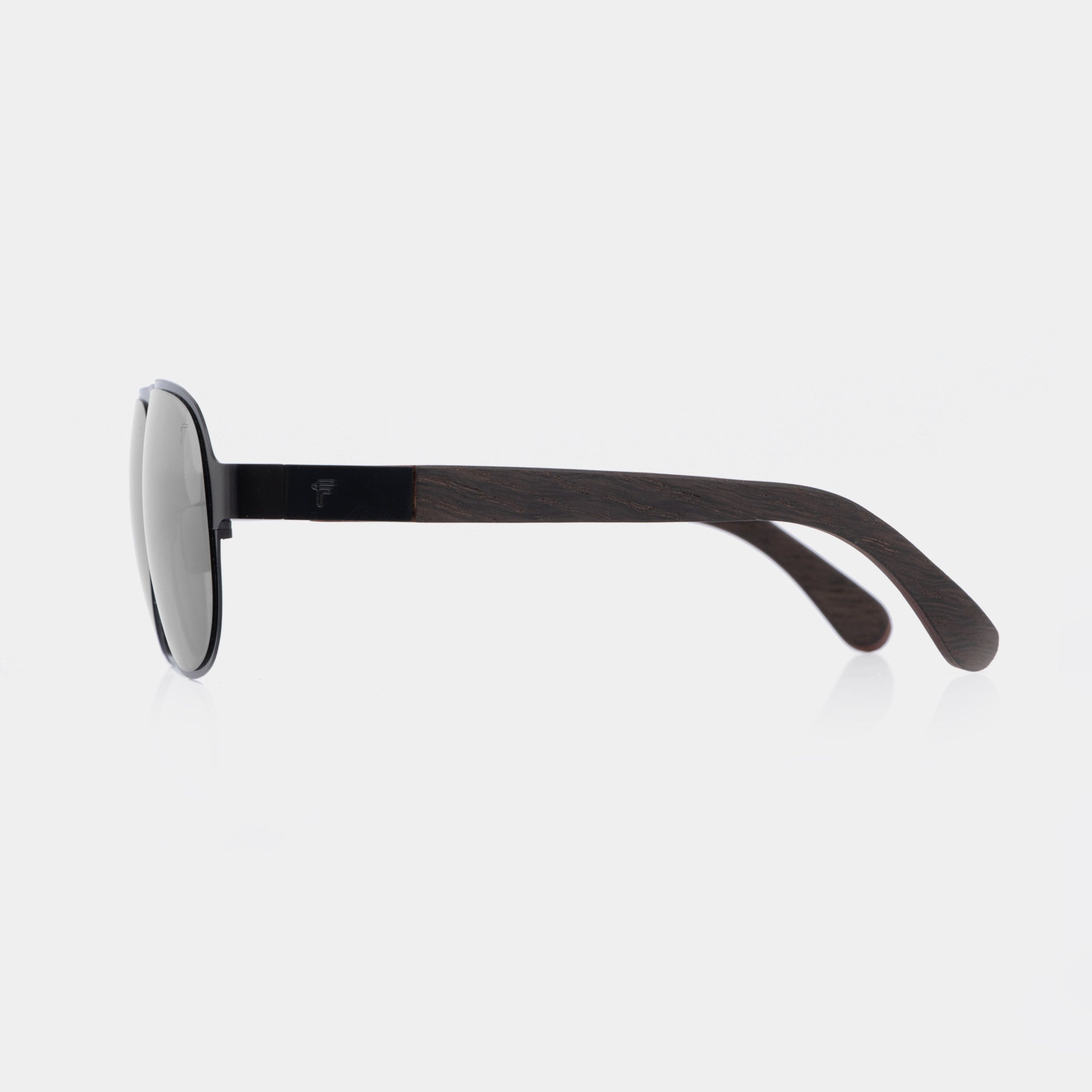 Kaveli sunglasses – sleek grey finish with durable steel and authentic wood accents.