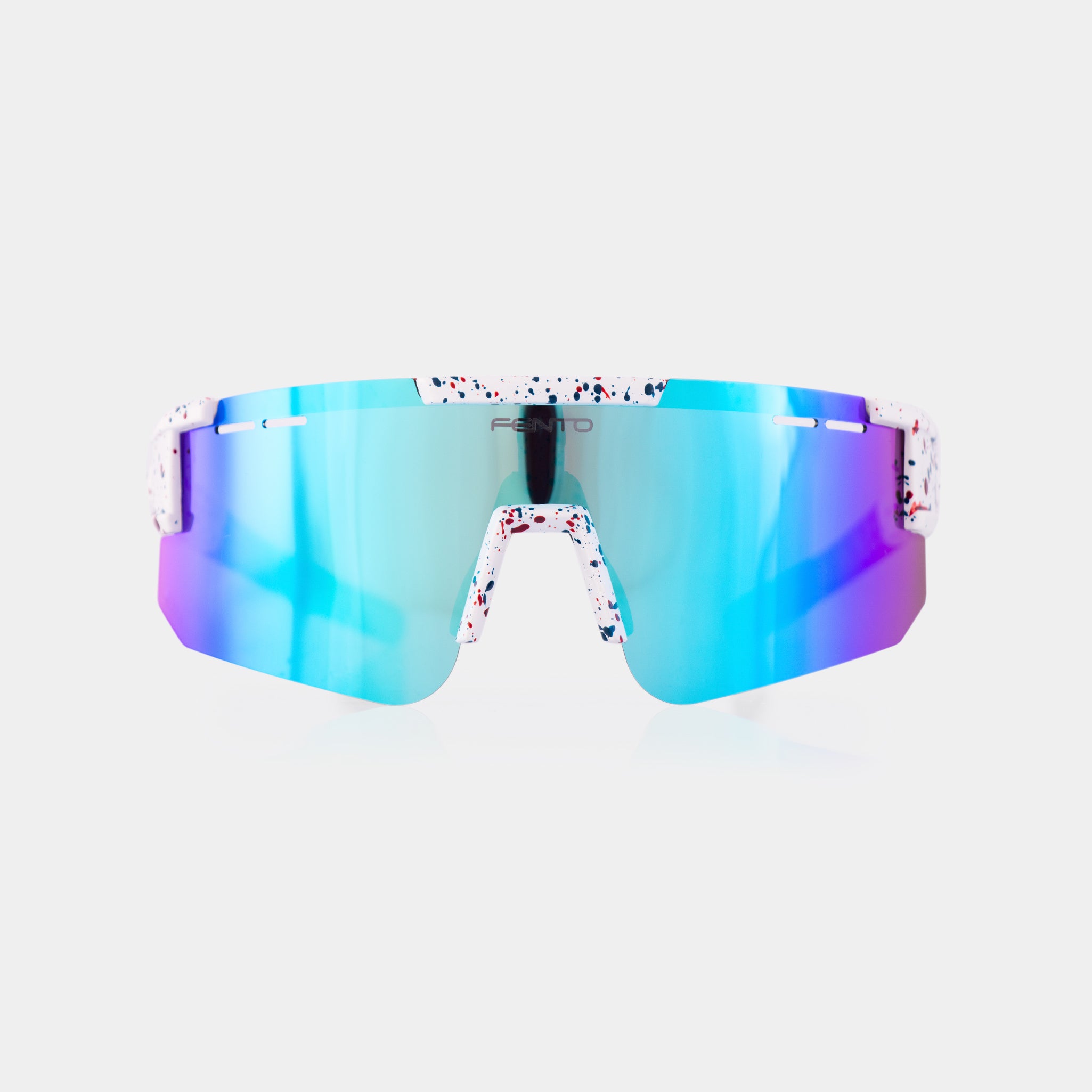Nitro sport sunglasses – white TR90 frame with blue accents and wraparound fit.