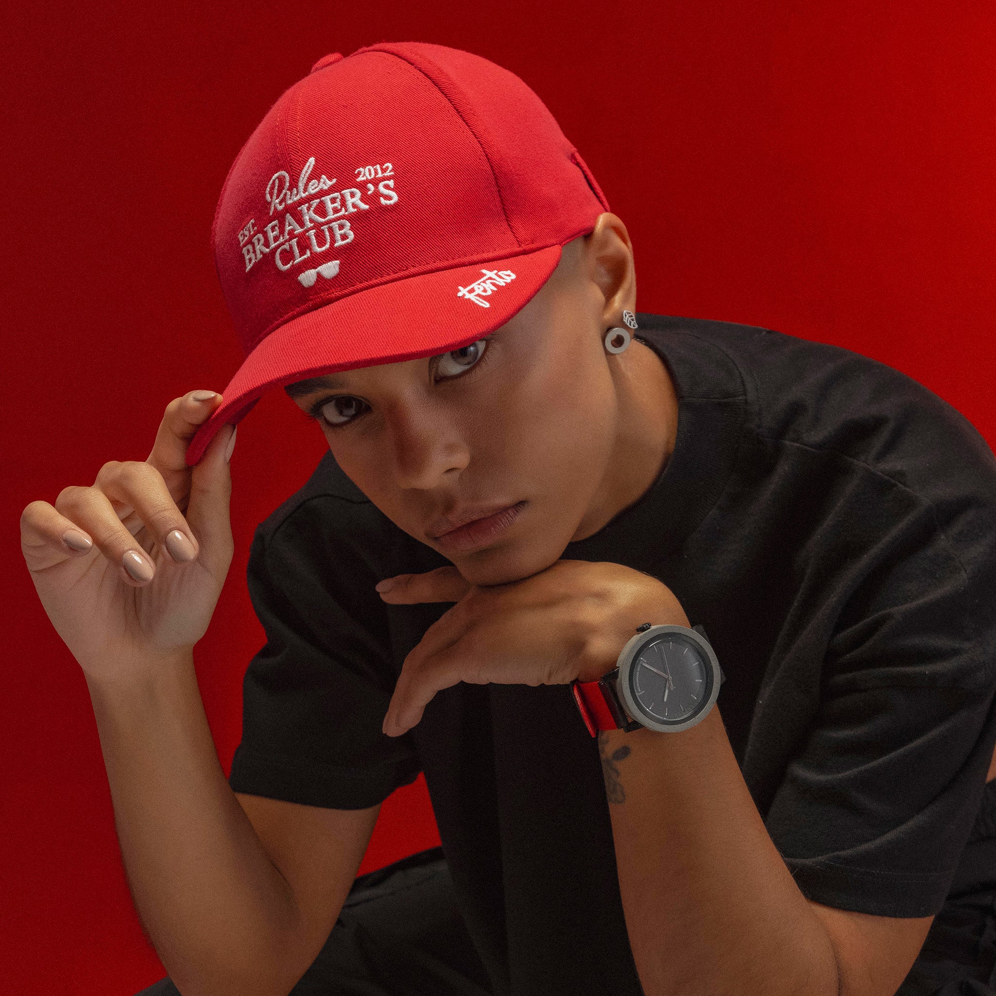 Red baseball cap Rules Breakers – adjustable fit with signature front logo.