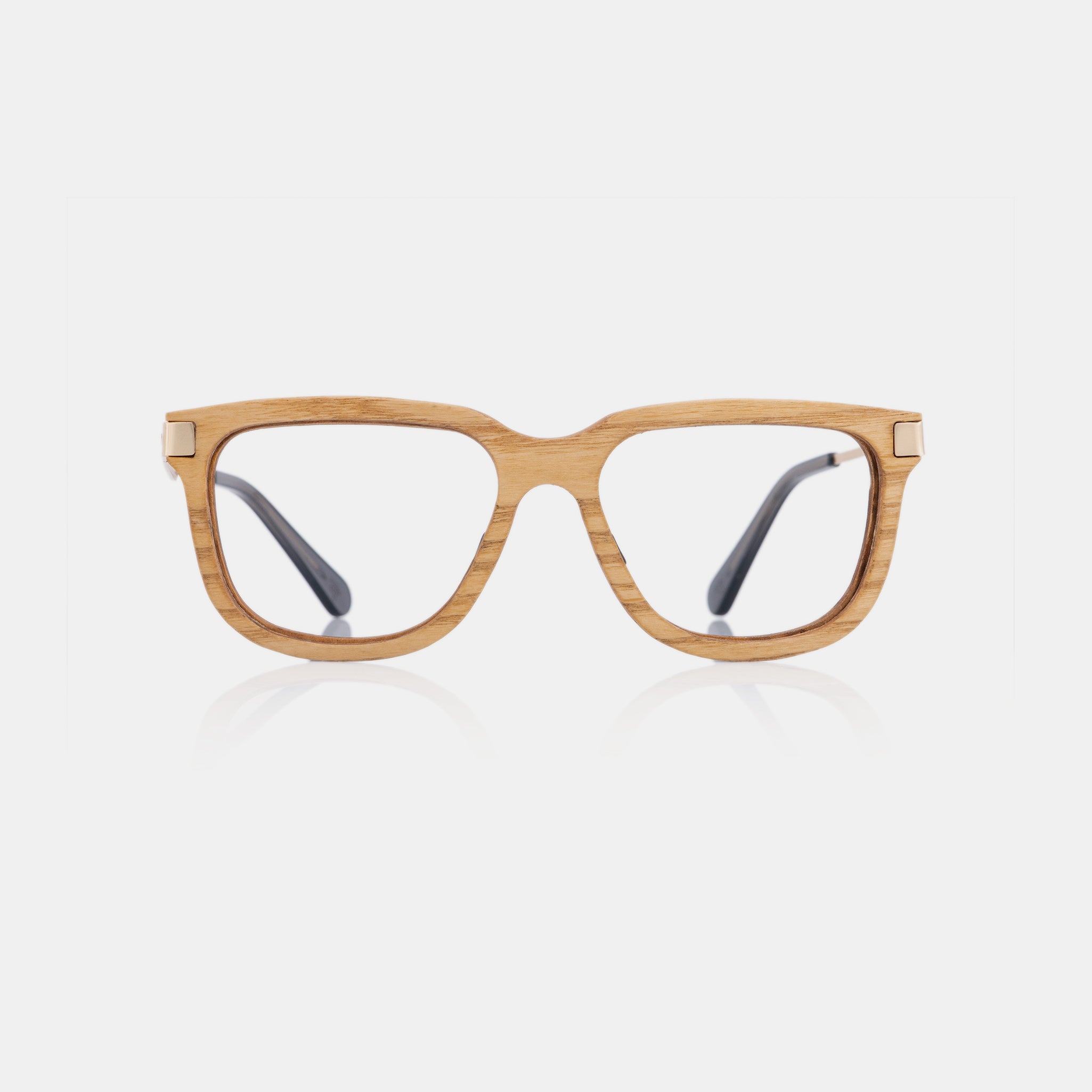 Specta Wood Eyeglasses Ash Gold – elegant design in light wood with gold accents.