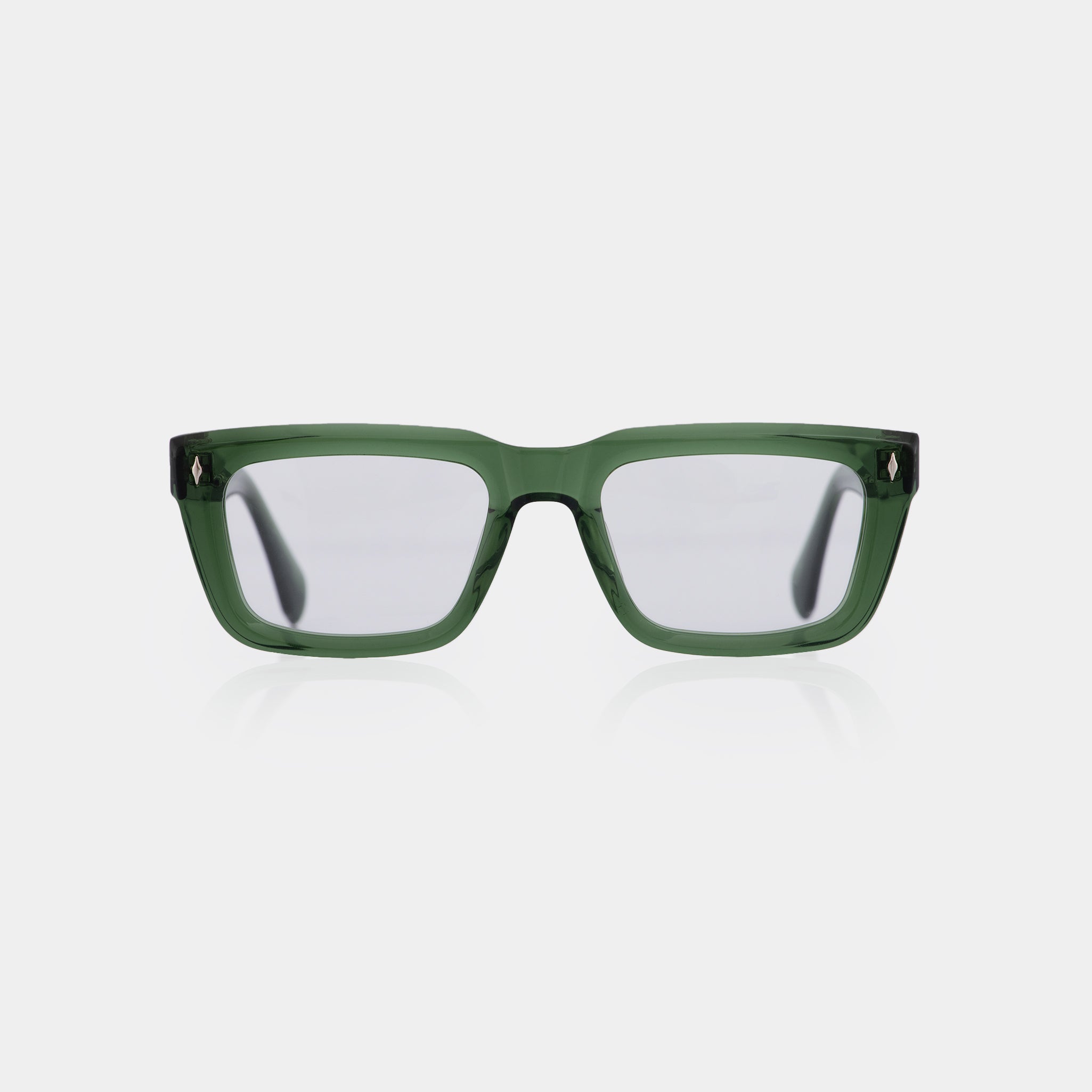 Tom eyeglasses in olive acetate – bold square frame with earthy tones.